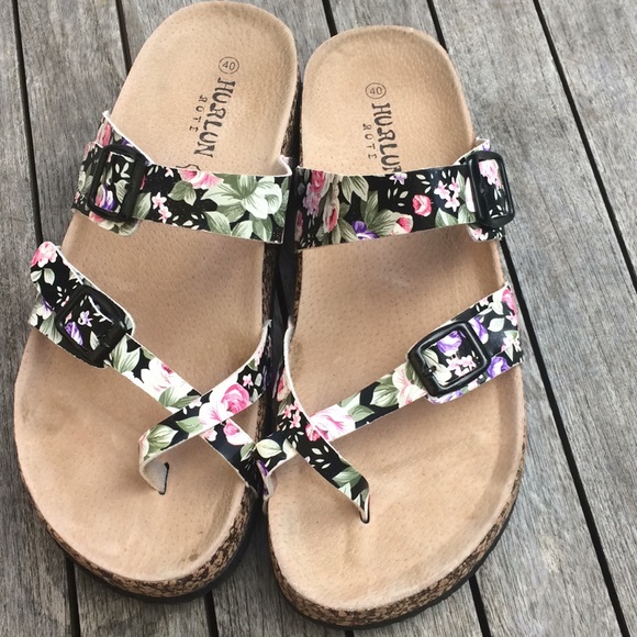 floral cork sandals